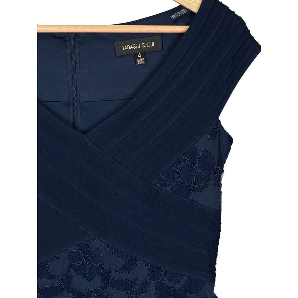 TADASHI SHOJI LACE NAVY BLUE SHEATH DRESS - Picture 5 of 10